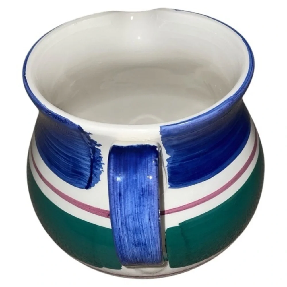 Furio Vintage Striped Art Pottery Pitcher‎ Made in Italy Blue Green